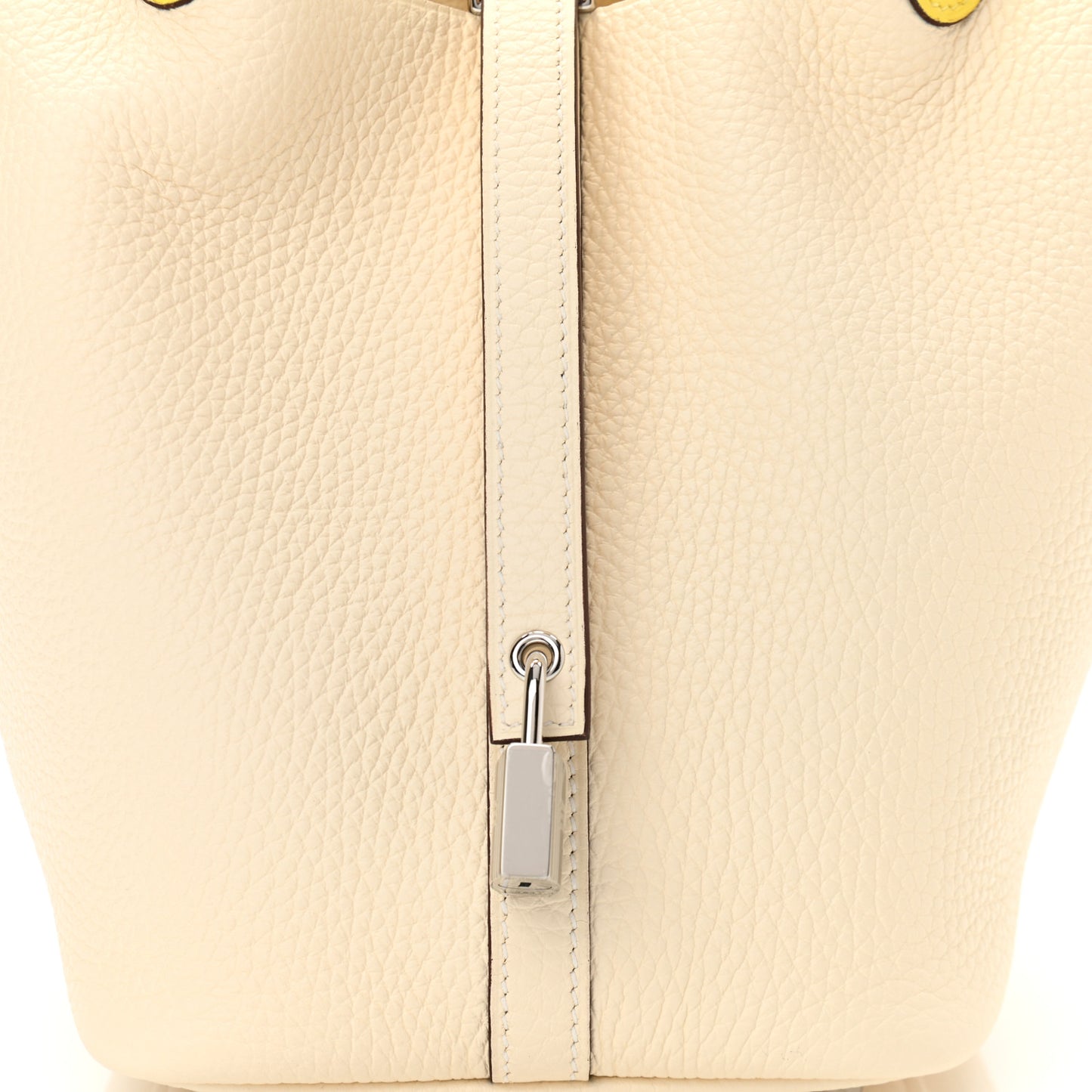 Taurillon Clemence Ostrich Touch Picotin Lock 18 PM Nata Jaune Citron