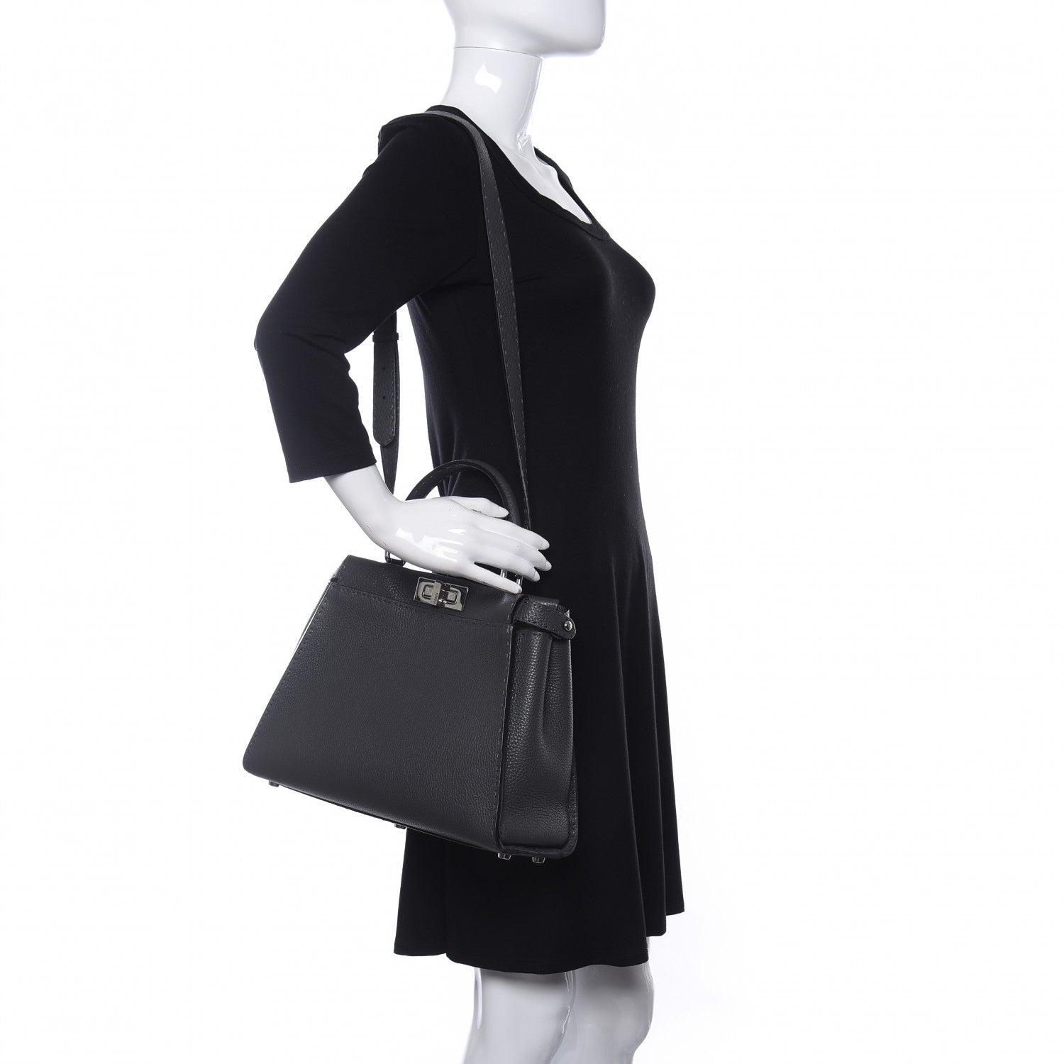 Fendi Cuoio Romano Selleria Bi-Color Medium Peekaboo Iconic Satchel Asfalto Latte 2 of 9