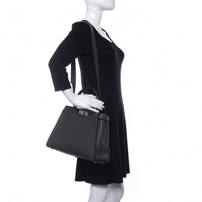 Fendi Cuoio Romano Selleria Bi-Color Medium Peekaboo Iconic Satchel Asfalto Latte 2 of 9