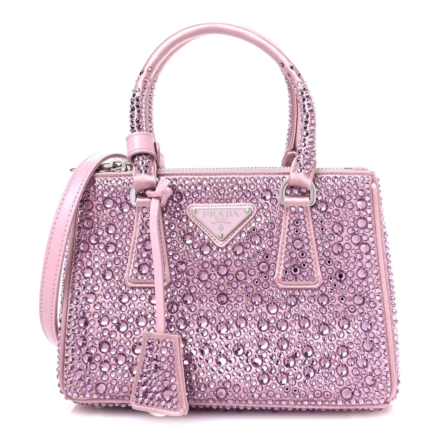 Satin Crystal Mini Galleria Double Zip Tote Alabastro