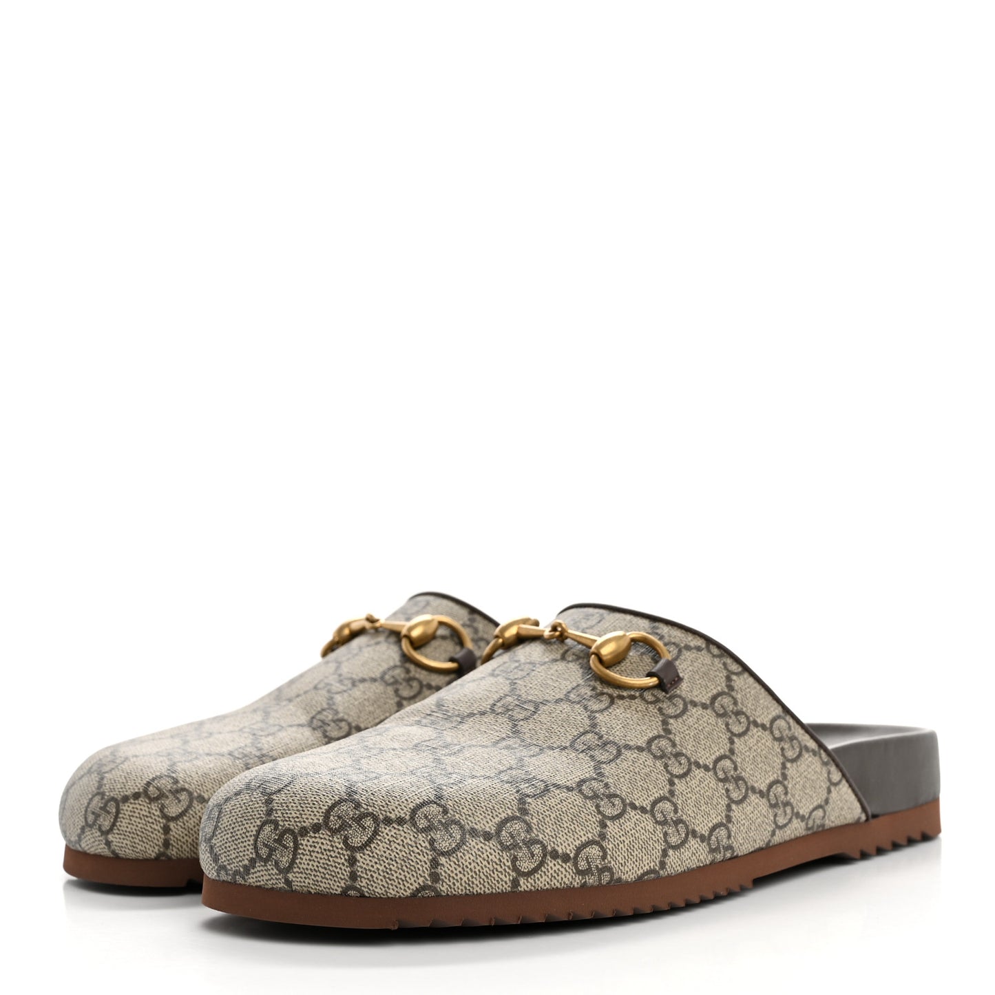 GG Supreme Monogram Miro Soft Calfskin Womens Horsebit Slippers 40 Beige Ebony New Acero