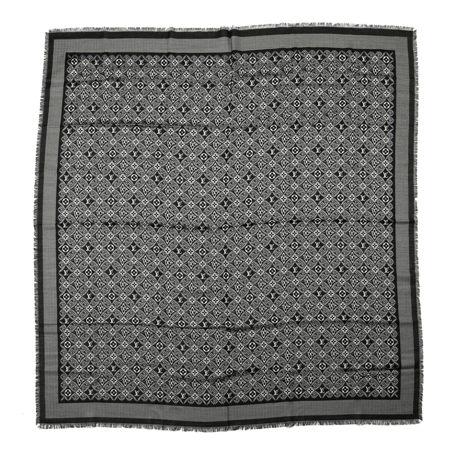 Louis Vuitton Silk Wool Jacquard Since 1854 Monogram Shawl Gray 1 of 3