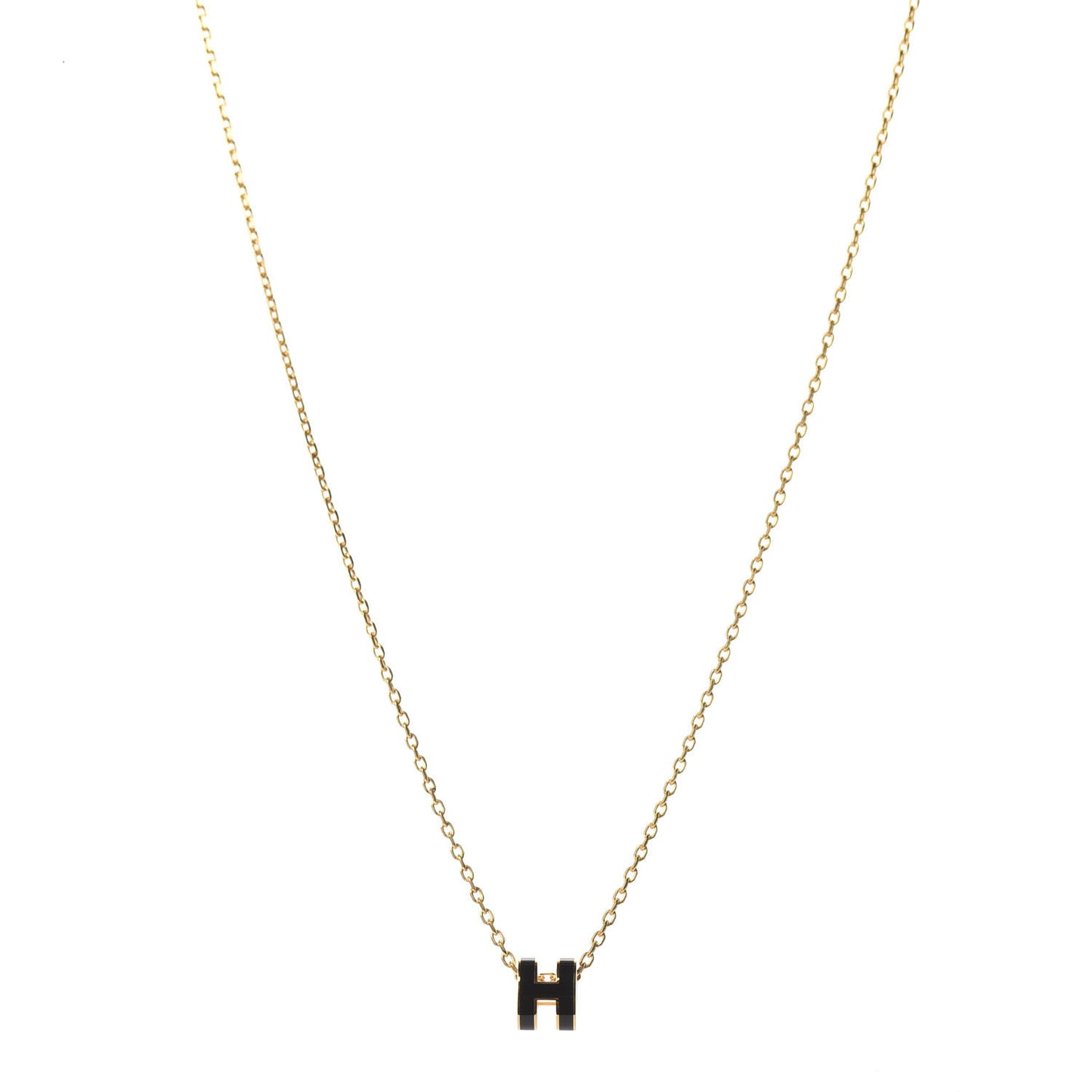 Lacquered Gold Pop H Pendant Necklace Black