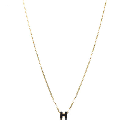 Hermes Lacquered Gold Pop H Pendant Necklace Black 1 of 7