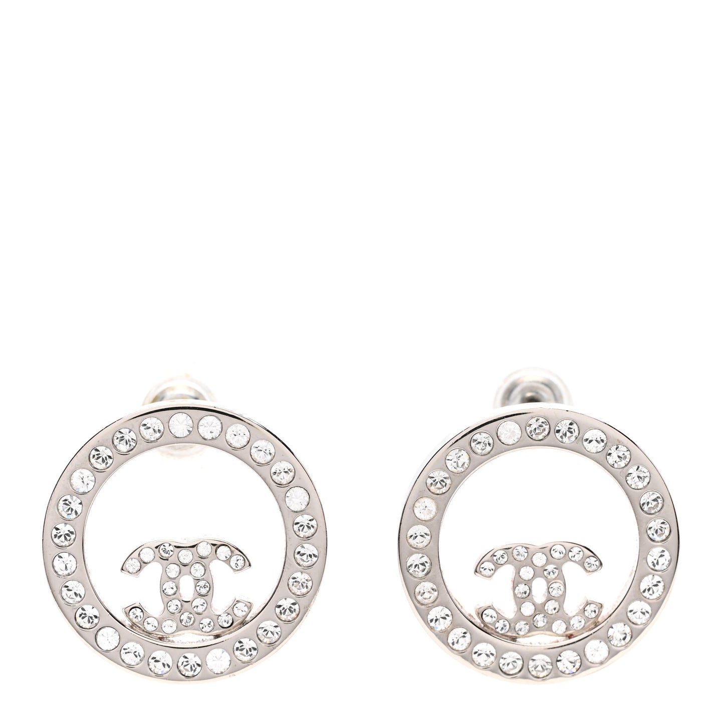 Crystal CC Round Earrings Silver