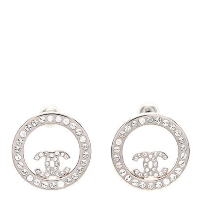 Chanel Crystal CC Round Earrings Silver 1 of 5