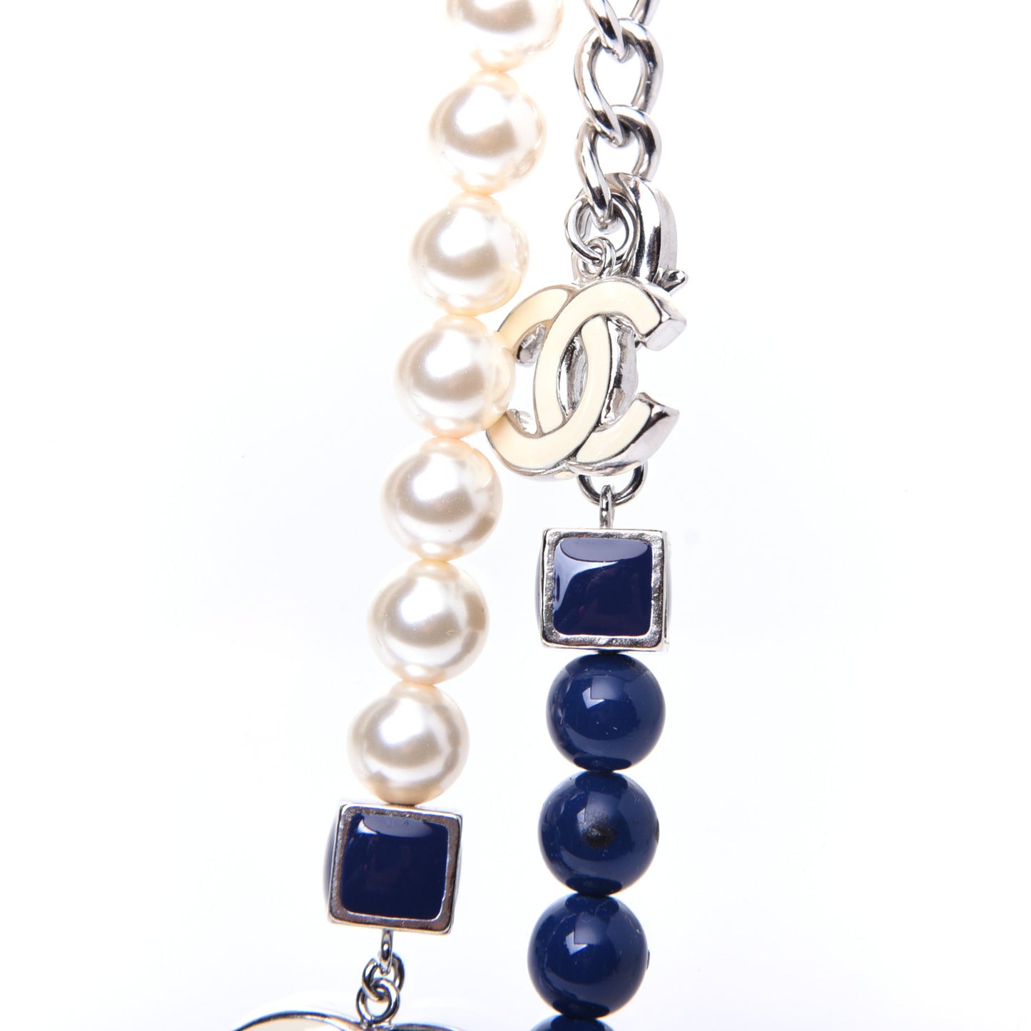 Pearl CC Long Necklace Pearly White Blue