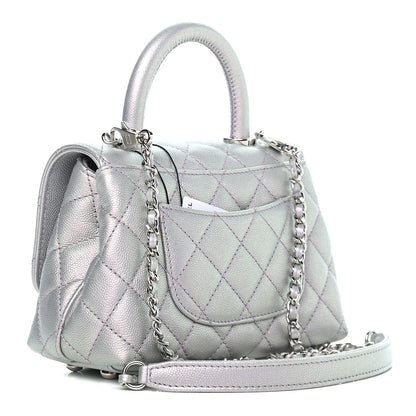 Chanel Iridescent Caviar Quilted Extra Mini Coco Handle Flap Purple 3 of 9