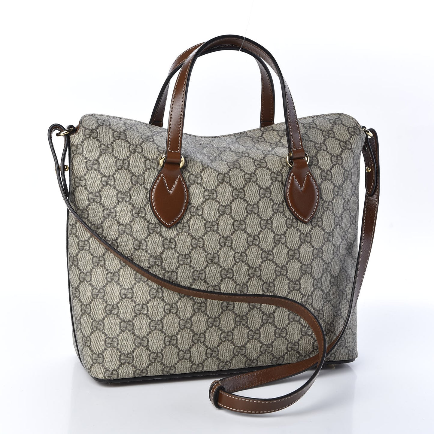 GG Supreme Monogram Linea A Foldover Tote Brown
