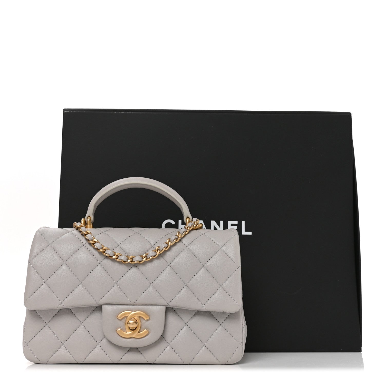 Chanel Lambskin Quilted Mini Top Handle Rectangular Flap Grey 11 of 11