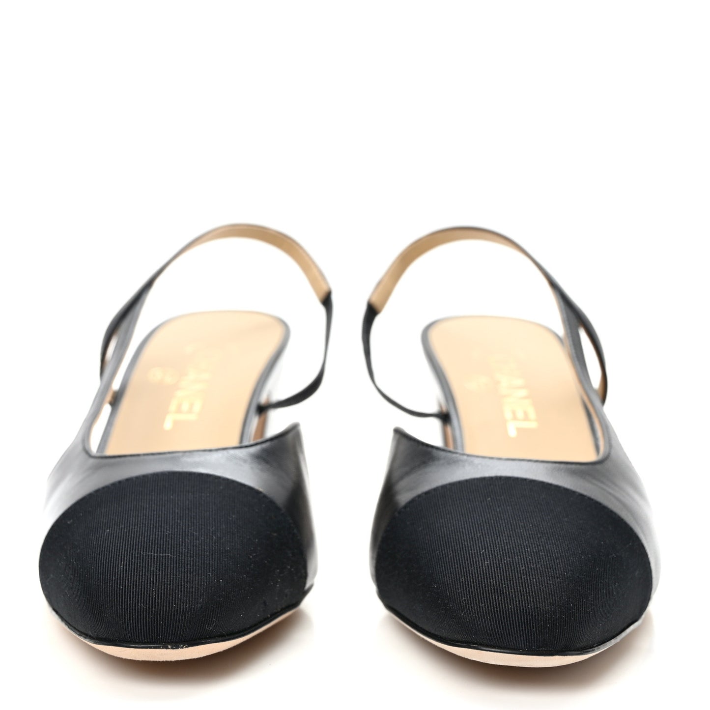 Lambskin Patent Cap Toe CC Slingback Pumps 39.5 Black