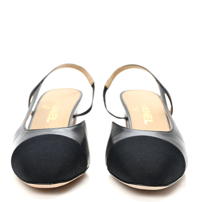 Chanel Lambskin Patent Cap Toe CC Slingback Pumps 39.5 Black 2 of 9