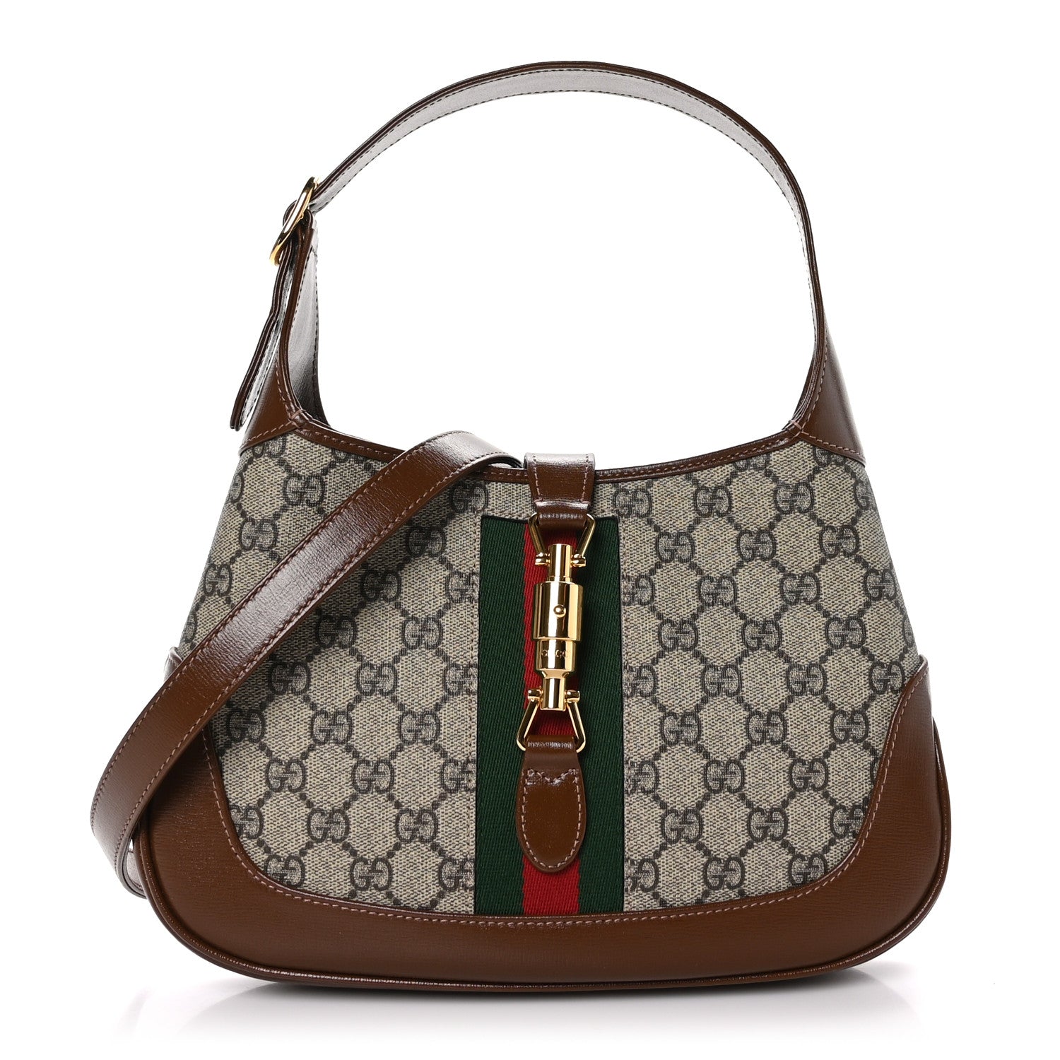 Gucci GG Supreme Monogram Azalea Calfskin Web Small Jackie 1961 Hobo Beige Ebony Brown Sugar 1 of 9