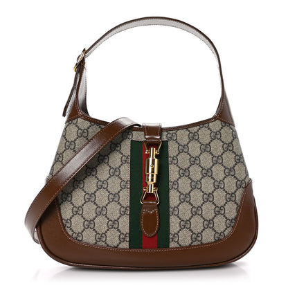 Gucci GG Supreme Monogram Azalea Calfskin Web Small Jackie 1961 Hobo Beige Ebony Brown Sugar 1 of 9