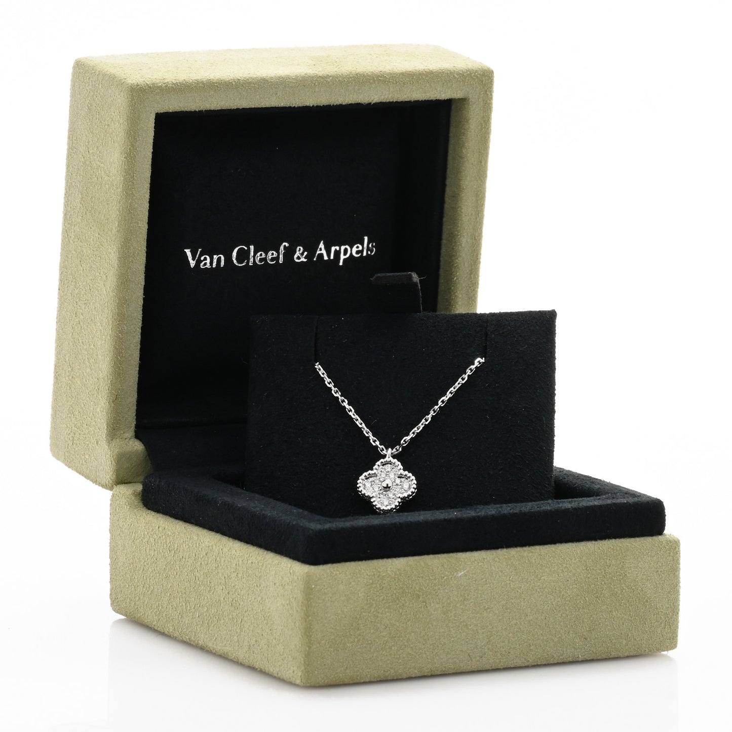 18K White Gold Diamond Sweet Alhambra Pendant Necklace
