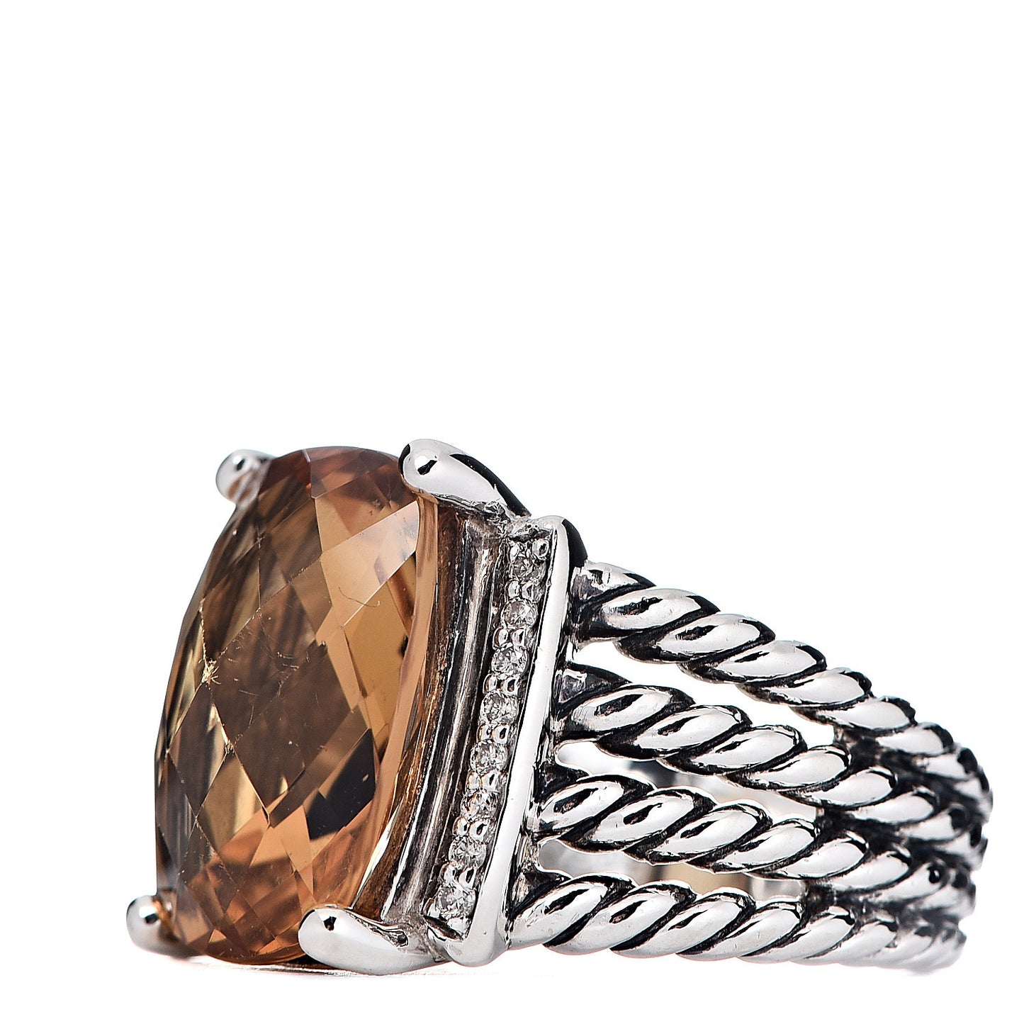 Sterling Silver Diamond Citrine 16mm Wheaton Ring 54 6.75