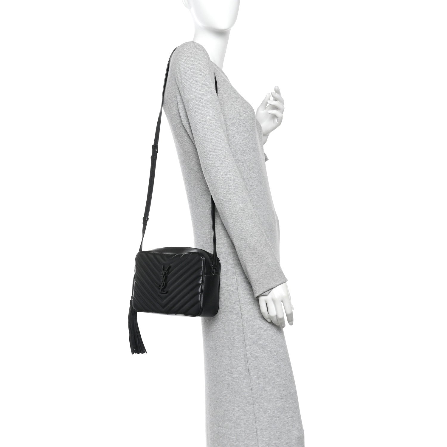 Saint Laurent Calfskin Matelasse Monogram Monochrome Lou Camera Bag Black 2 of 9