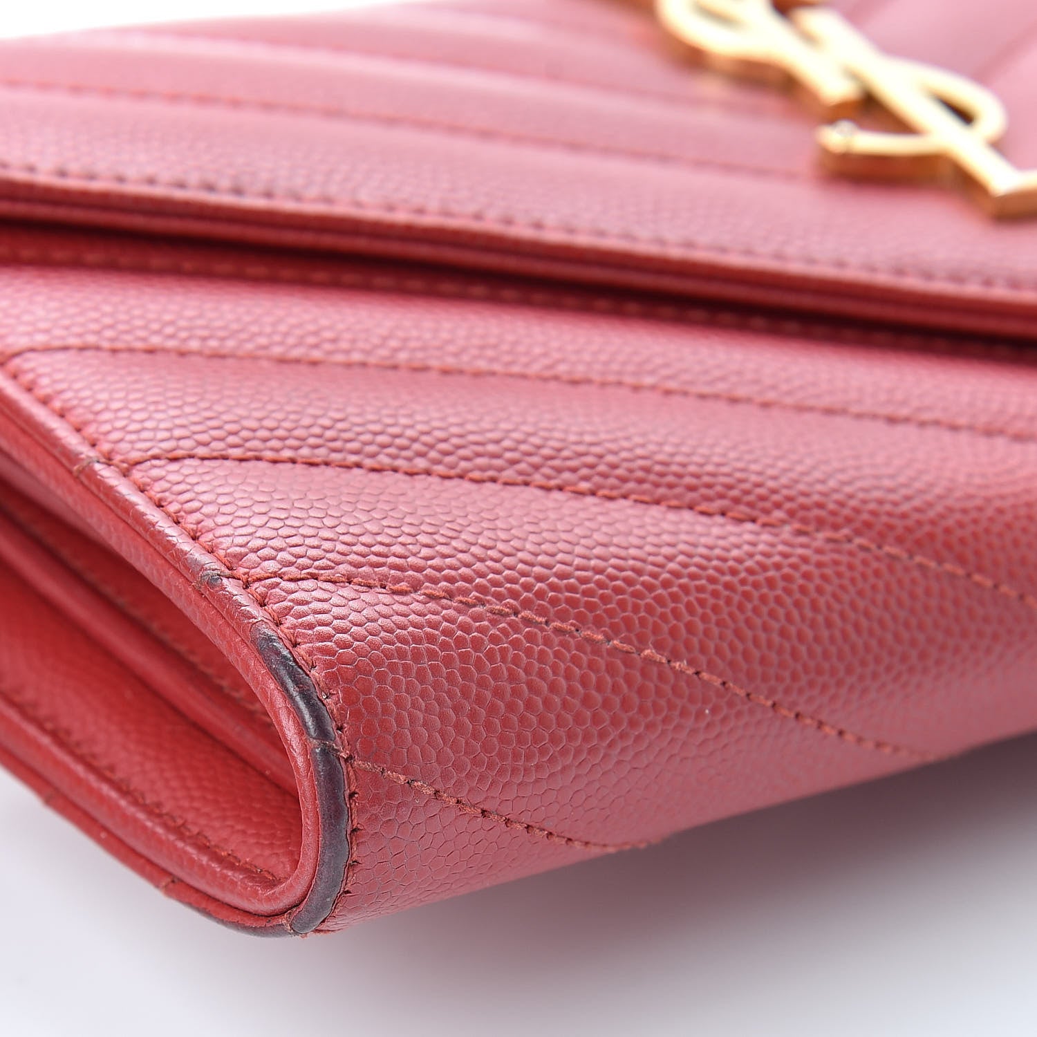 Saint Laurent Grain De Poudre Matelasse Chevron Monogram Flap Wallet Red 12 of 17