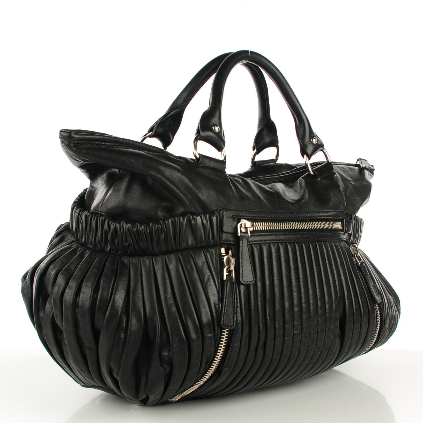 Nappa Plisse Zip Satchel Black
