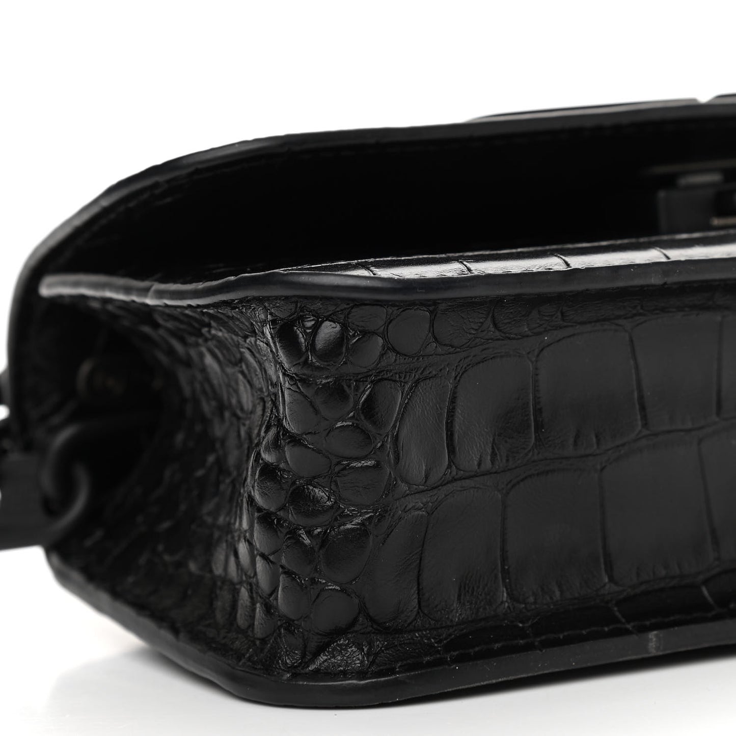 Extra Supple Calfskin Monochrome Crocodile Embossed Gossip Chain Bag XS Black