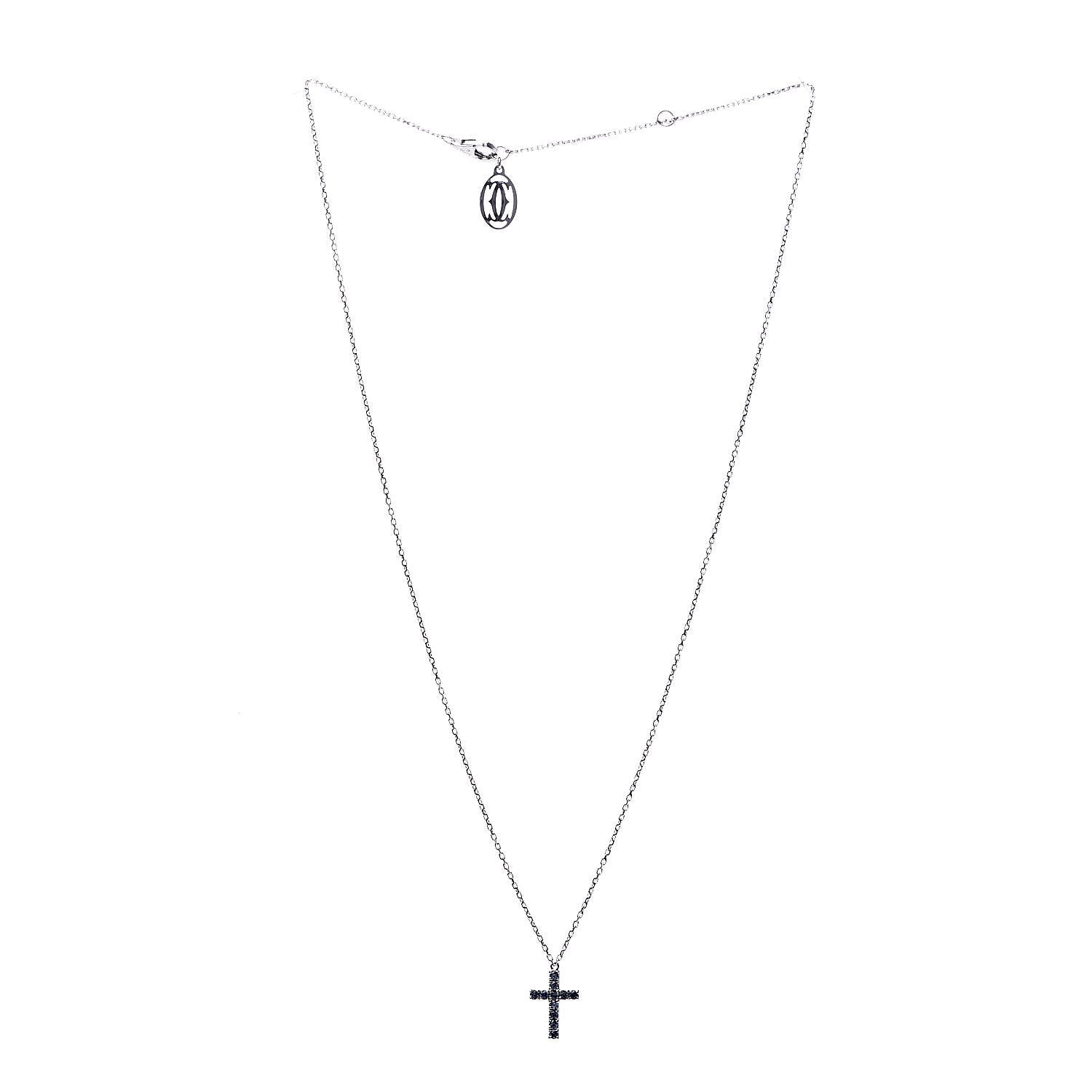 Cartier 18K White Gold Blue Sapphire Symbols Cross Pendant Necklace 3 of 5