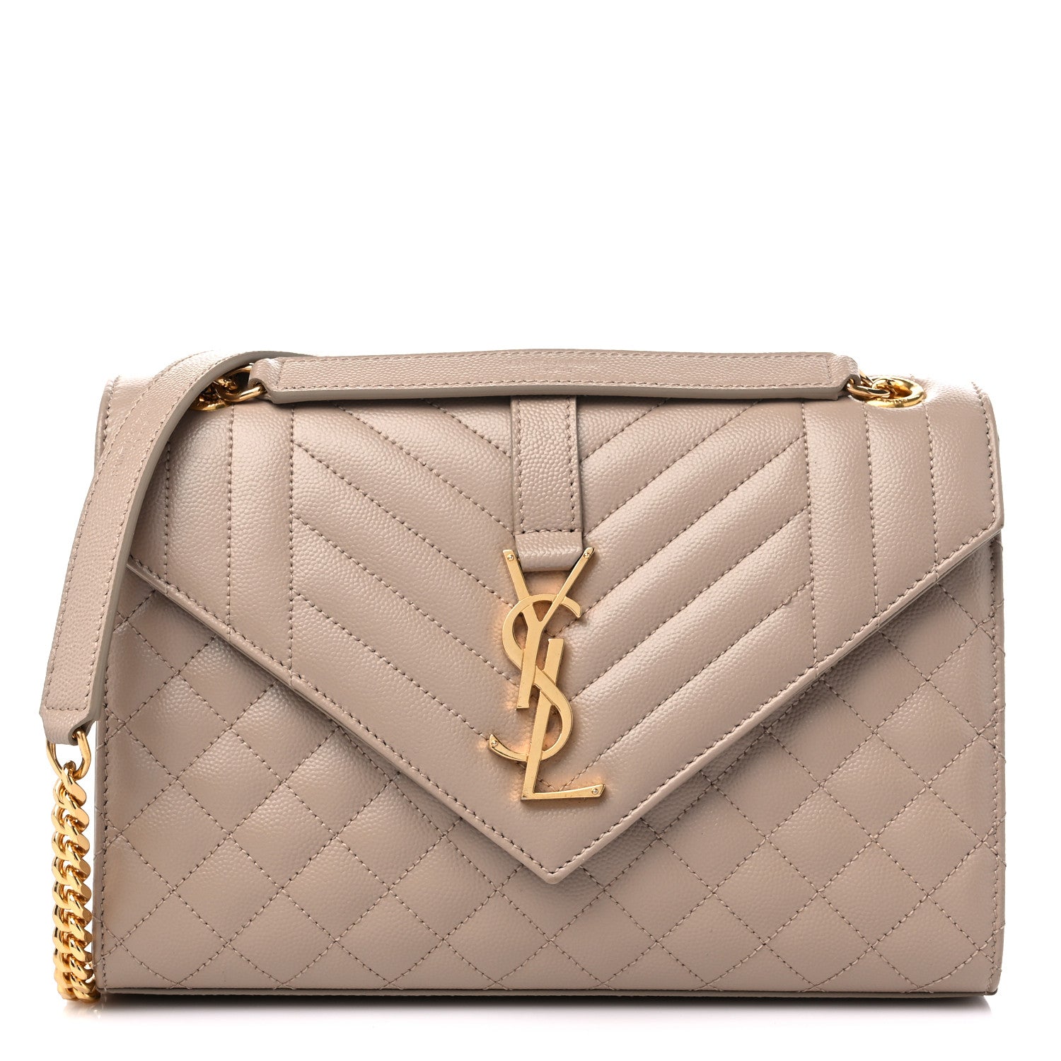Saint Laurent Grain De Poudre Textured Mixed Matelasse Medium Triquilt Monogram Satchel Dark Beige 1 of 10