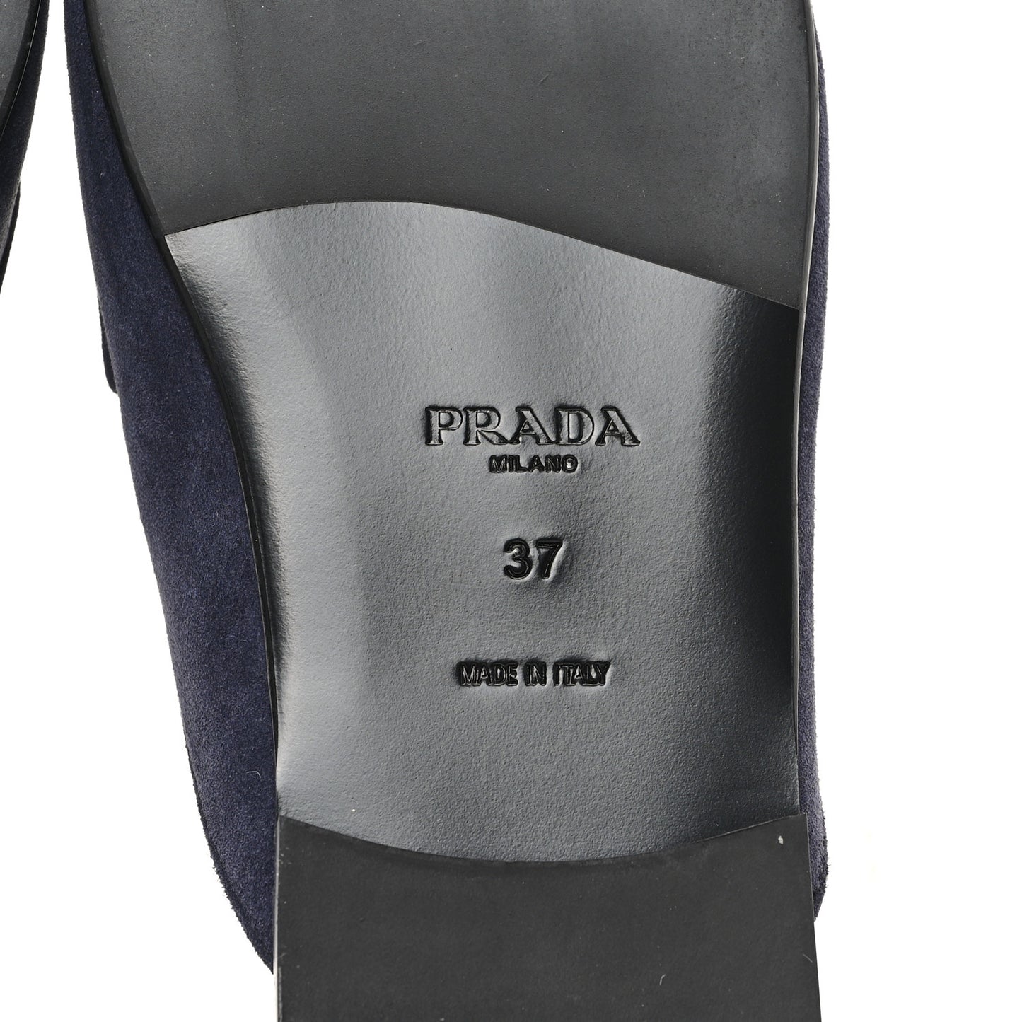 Suede Metal Triangle Logo 10mm Loafer Mules 37 Bleu