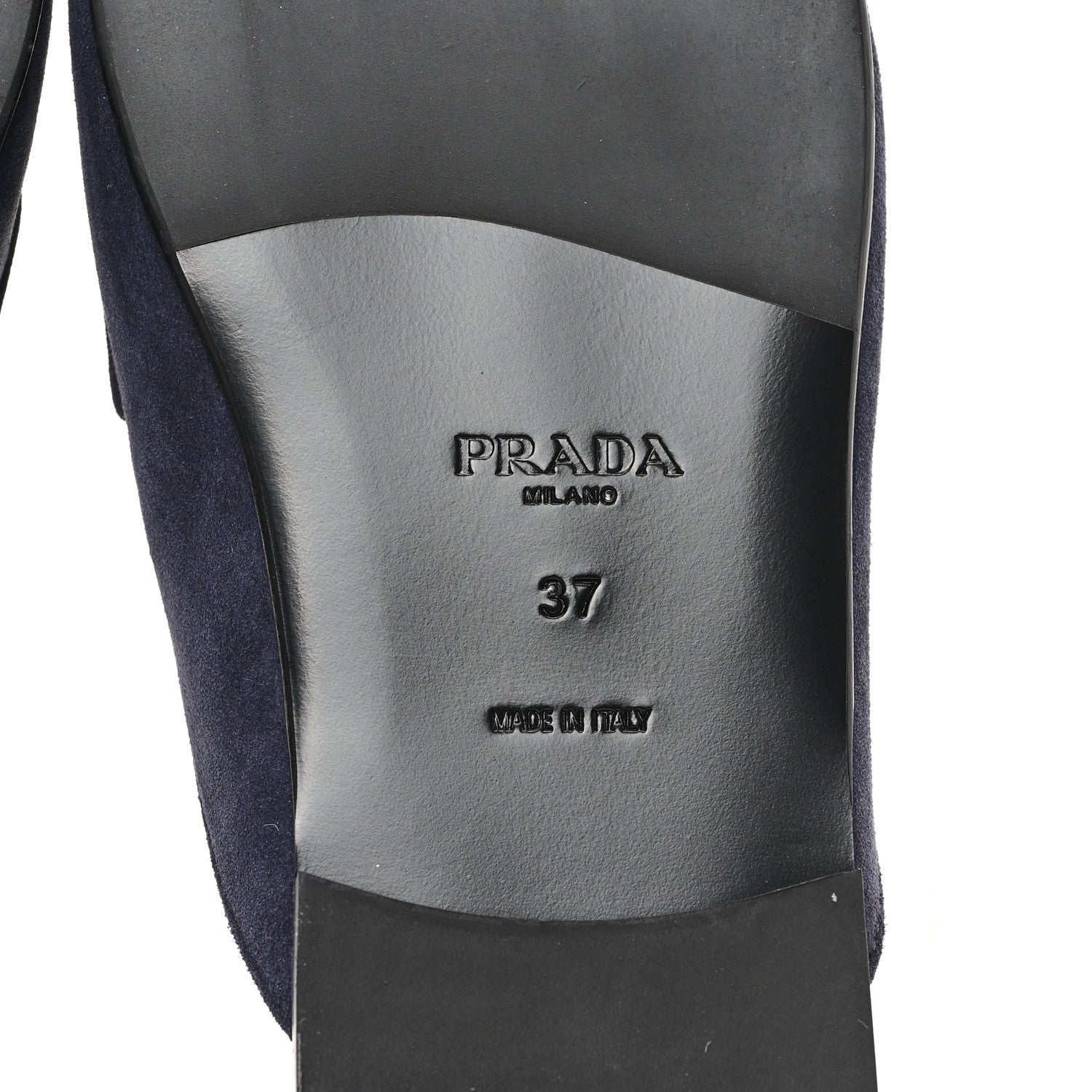 Prada Suede Metal Triangle Logo 10mm Loafer Mules 37 Bleu 7 of 9