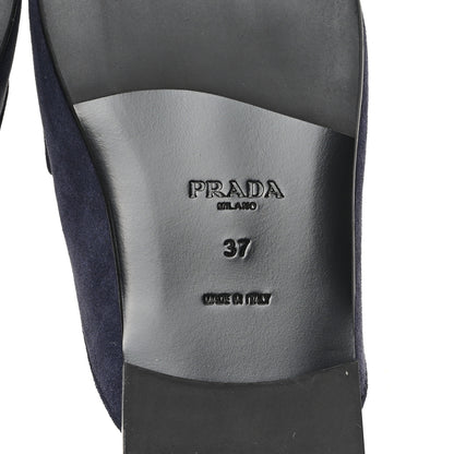 Prada Suede Metal Triangle Logo 10mm Loafer Mules 37 Bleu 7 of 9