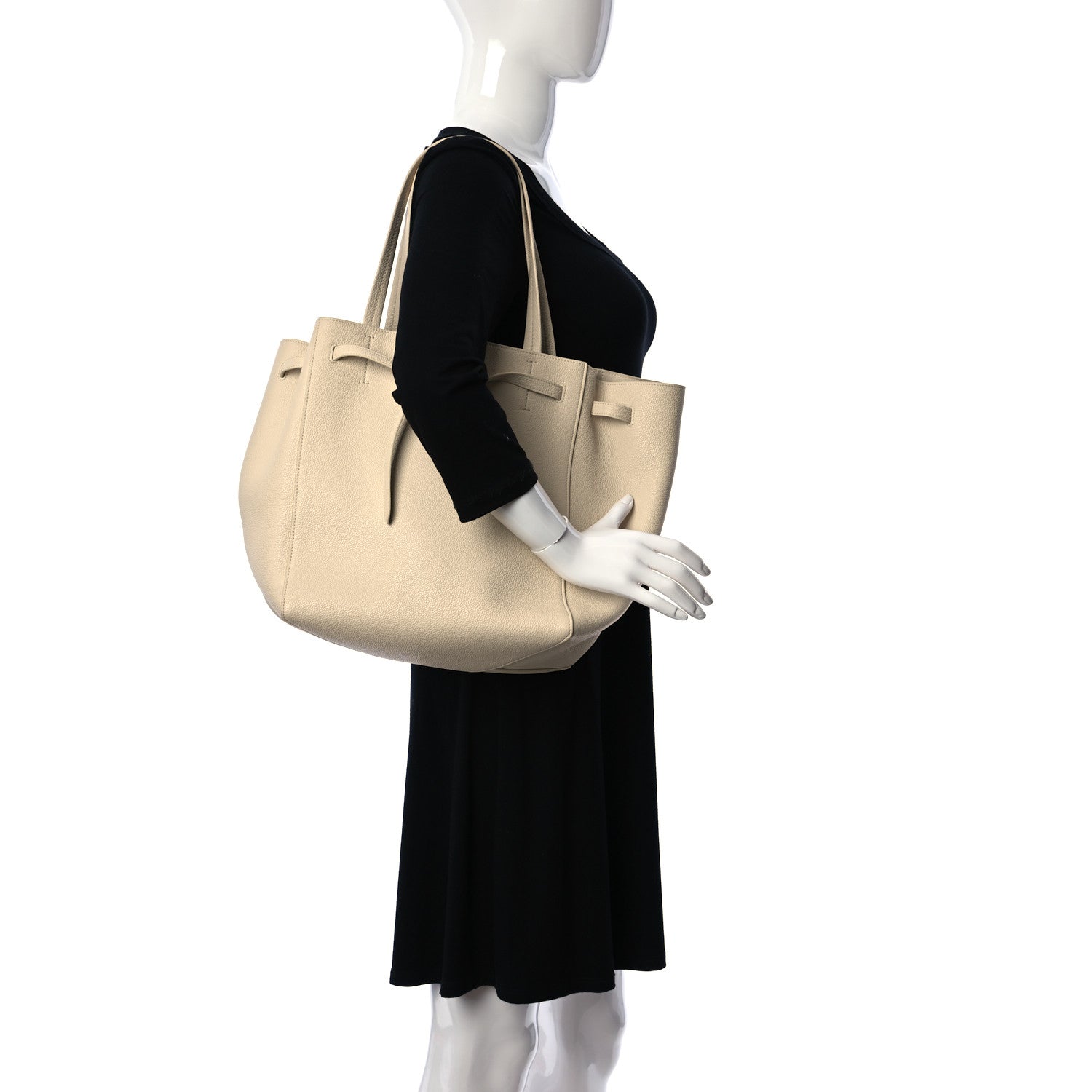 Celine Soft Grained Calfskin Small Belt Cabas Phantom Vanilla 2 of 13