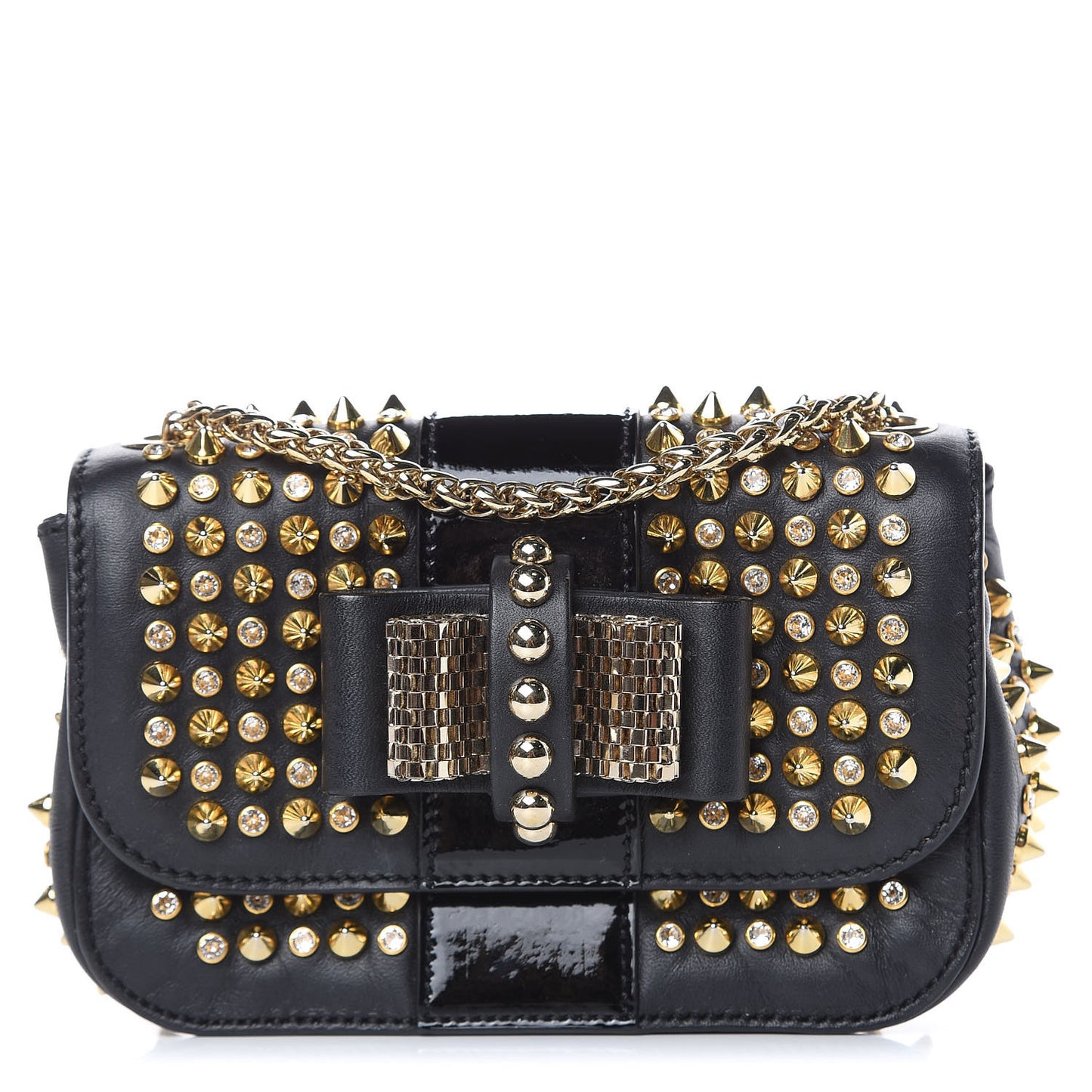 Calfskin Spikes Sweety Charity Crossbody Bag Black Gold