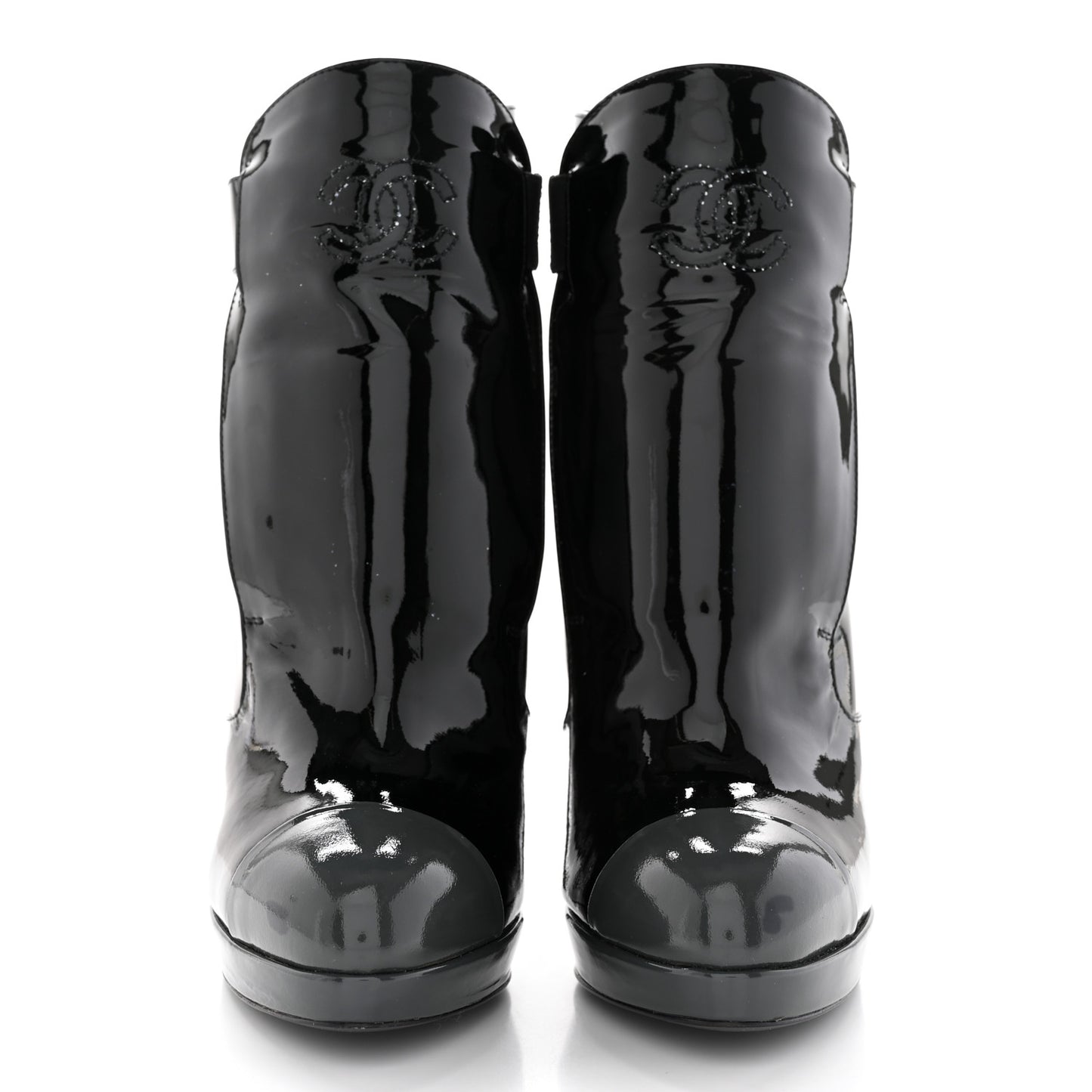 Patent Calfskin Cap Toe Ankle Boots 38.5 Black