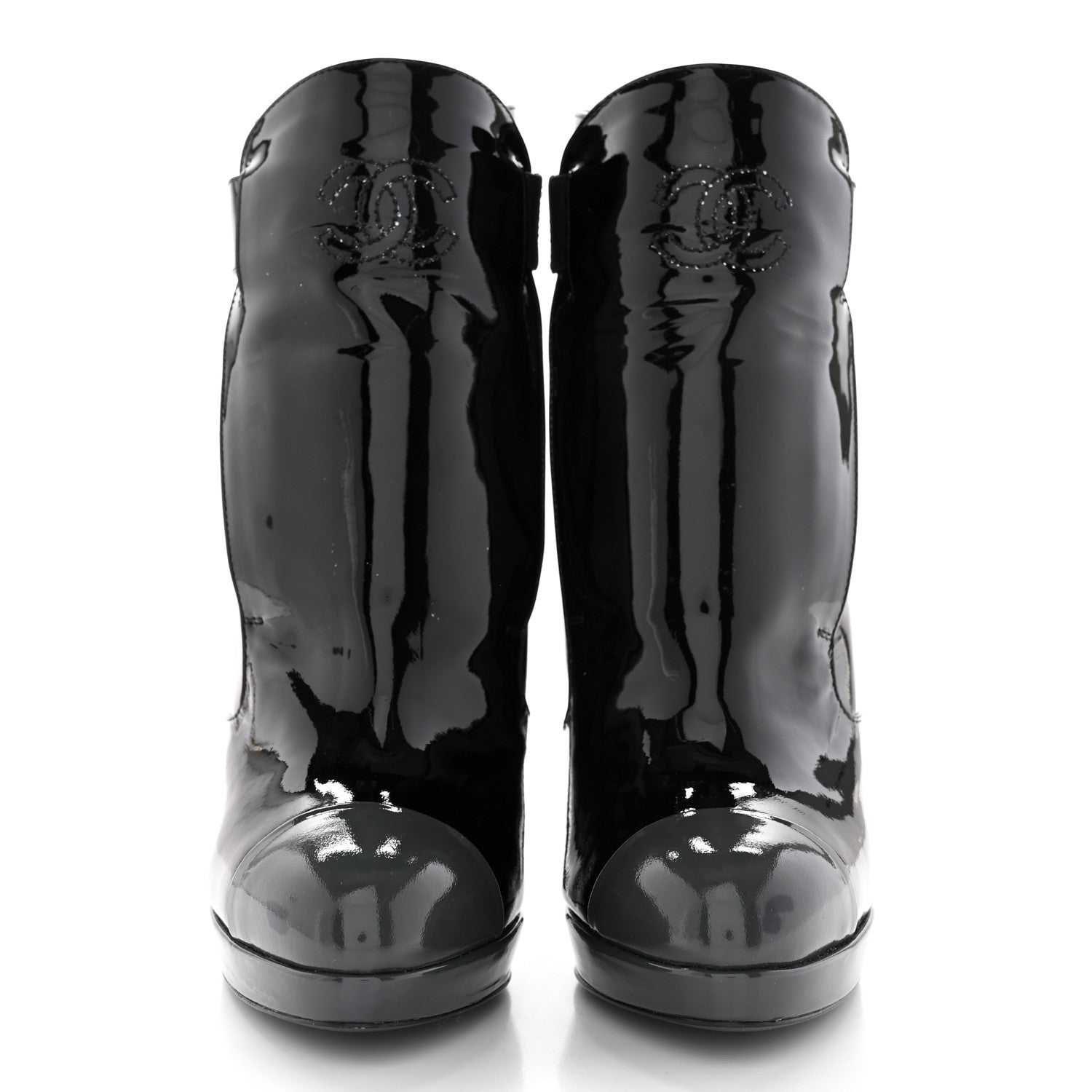 Chanel Patent Calfskin Cap Toe Ankle Boots 38.5 Black 2 of 14