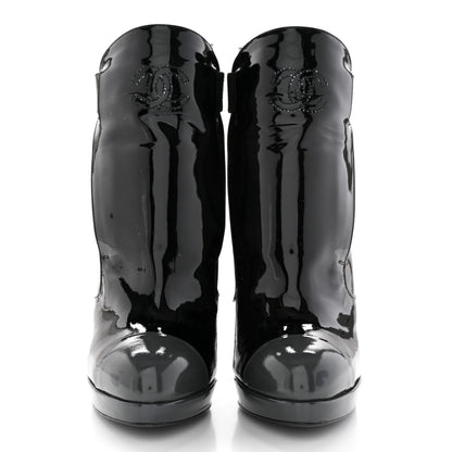 Chanel Patent Calfskin Cap Toe Ankle Boots 38.5 Black 2 of 14