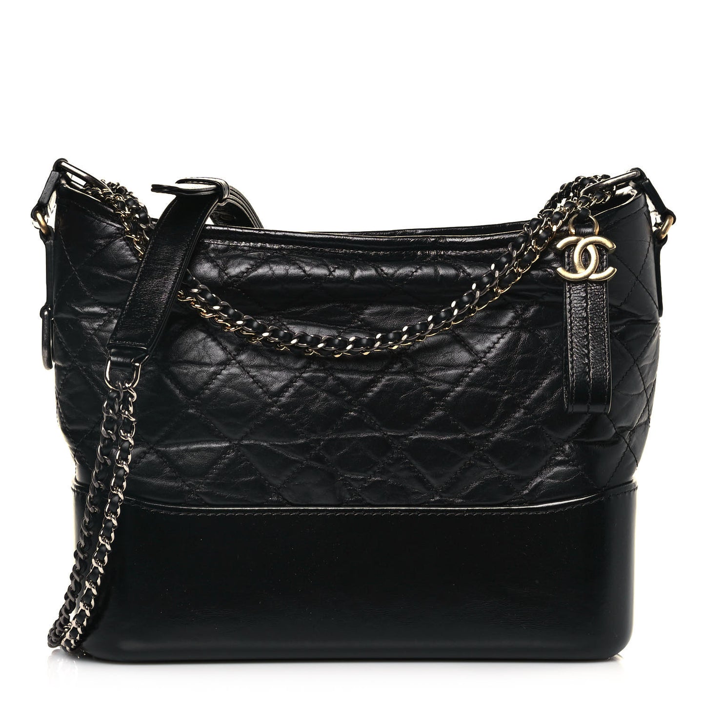 Aged Calfskin Quilted Medium Gabrielle Hobo Black