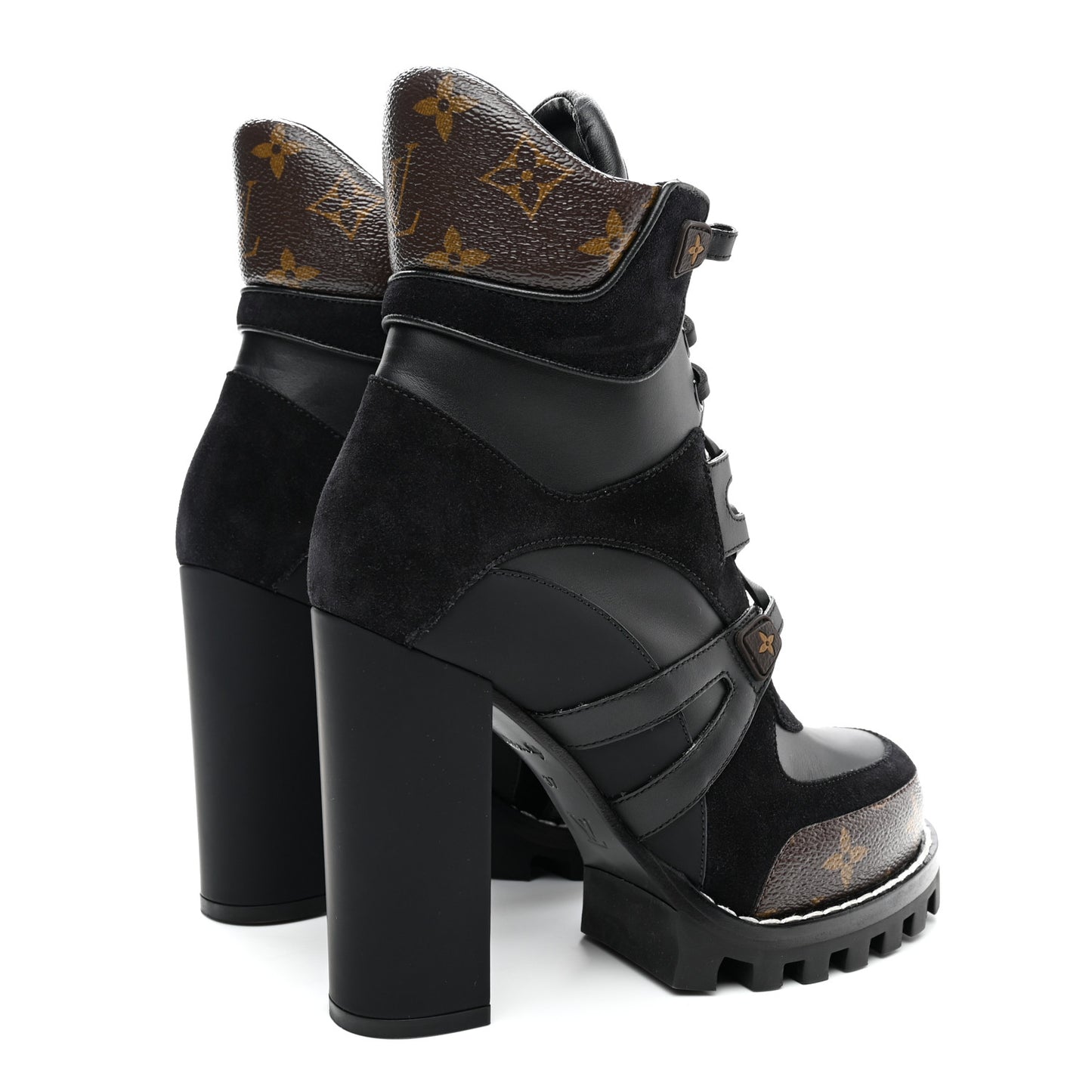 Suede Calfskin Monogram Star Trail Ankle Boots 37 Black