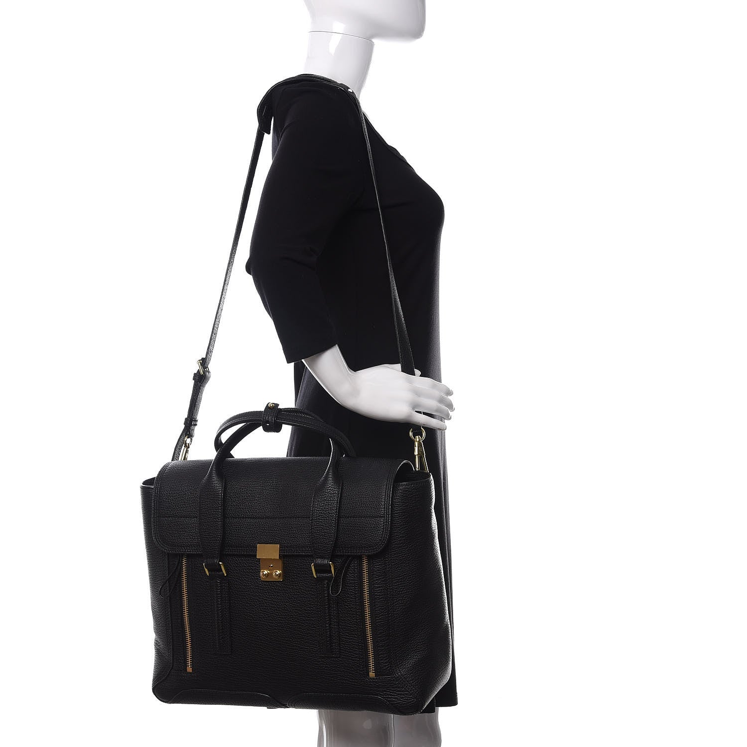 3.1 Phillip Lim 3.1 Textured Calfskin Large Pashli Satchel Black 2 of 12