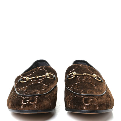 Gucci Velvet GG Monogram Horsebit Womens Jordaan Loafers 39.5 Brown Black 2 of 5