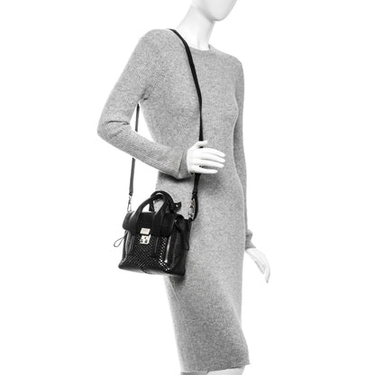 3.1 Phillip Lim 3.1 Textured Calfskin Woven Panel Mini Pashli Satchel Black Silver 2 of 8