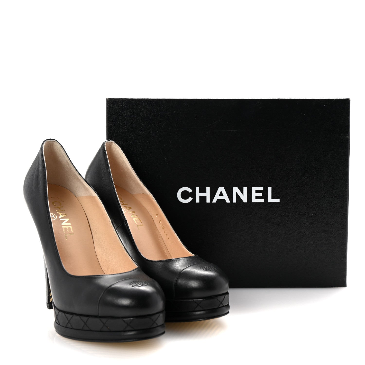 Chanel Lambskin CC Cap Toe Platform Pumps 38.5 Black 10 of 10