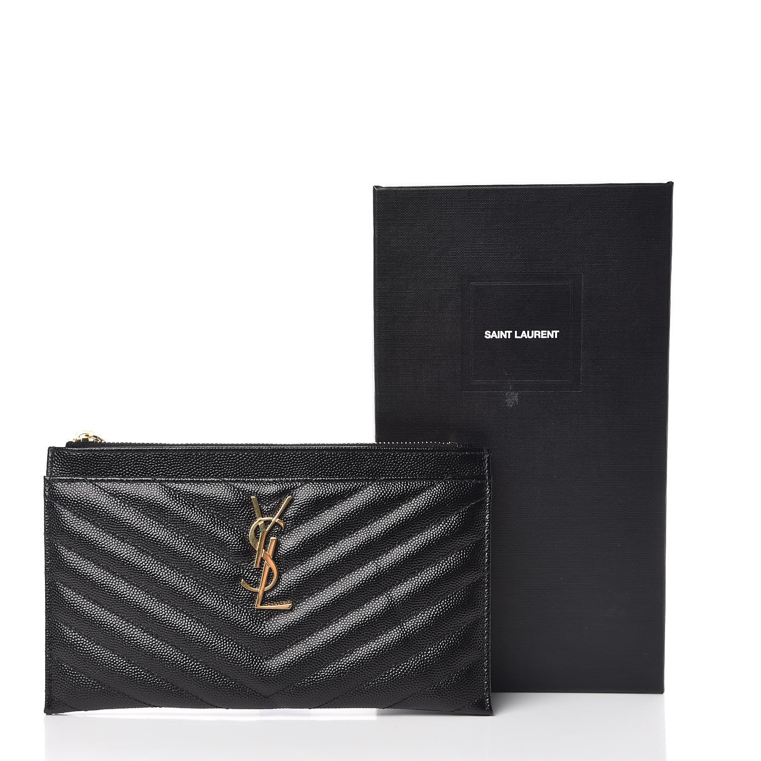 Saint Laurent Grain De Poudre Chevron Monogram Bill Pouch Black 9 of 9