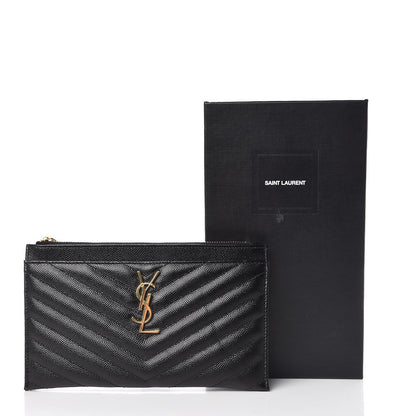 Saint Laurent Grain De Poudre Chevron Monogram Bill Pouch Black 9 of 9