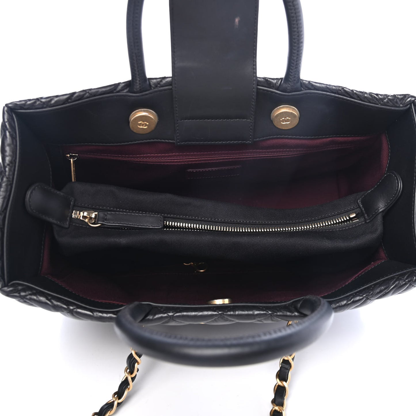 Aged Calfskin Quilted Large Coco Handle Shopping Tote Black