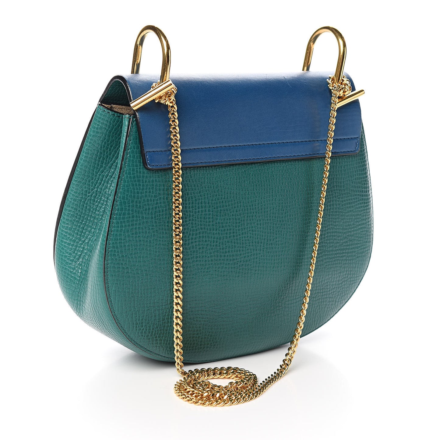 Grained Calfskin Lambskin Bi-Color Drew Shoulder Bag Stone Green