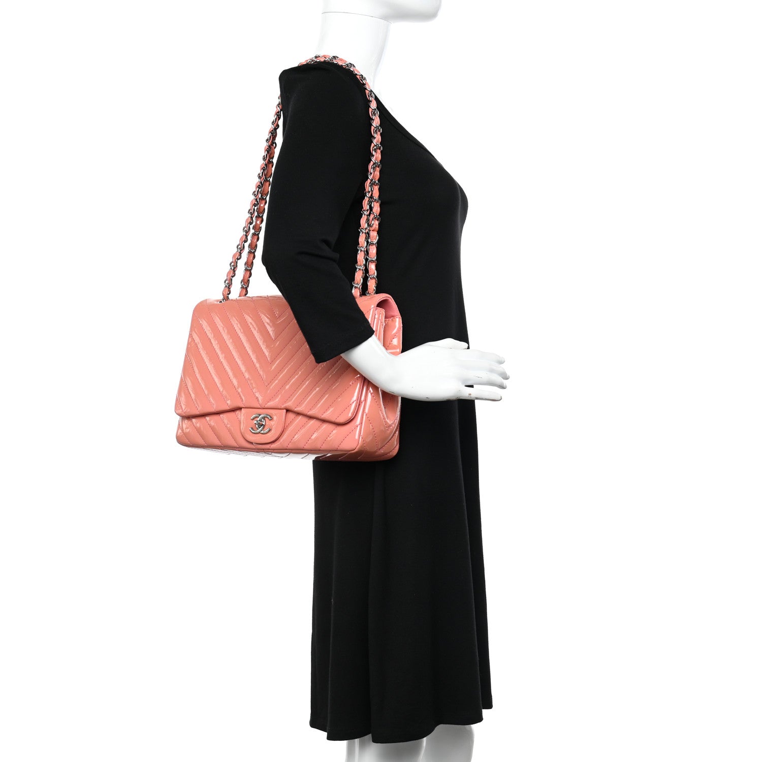 Chanel Patent Chevron Quilted Jumbo Double Flap Light Pink 2 of 11