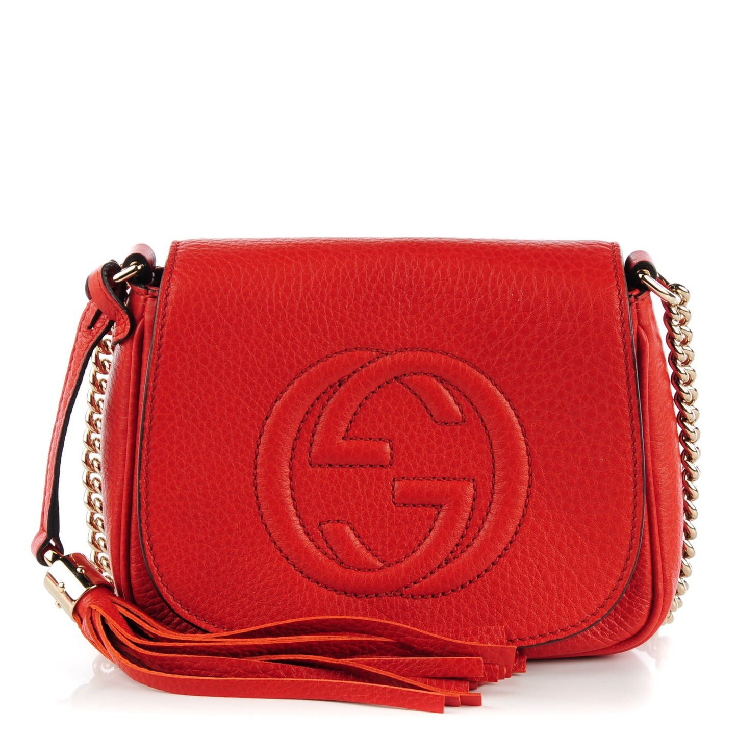 Pebbled Calfskin Small Soho Flap Crossbody Sun Orange