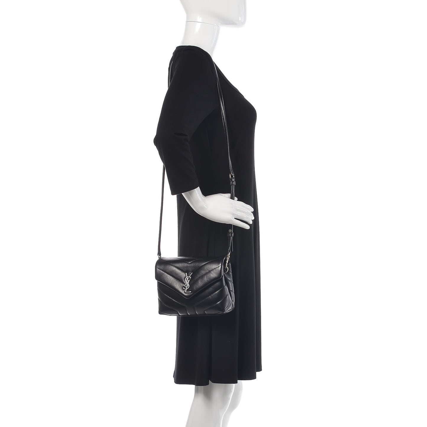 Calfskin Y Quilted Monogram Toy Loulou Crossbody Bag Black