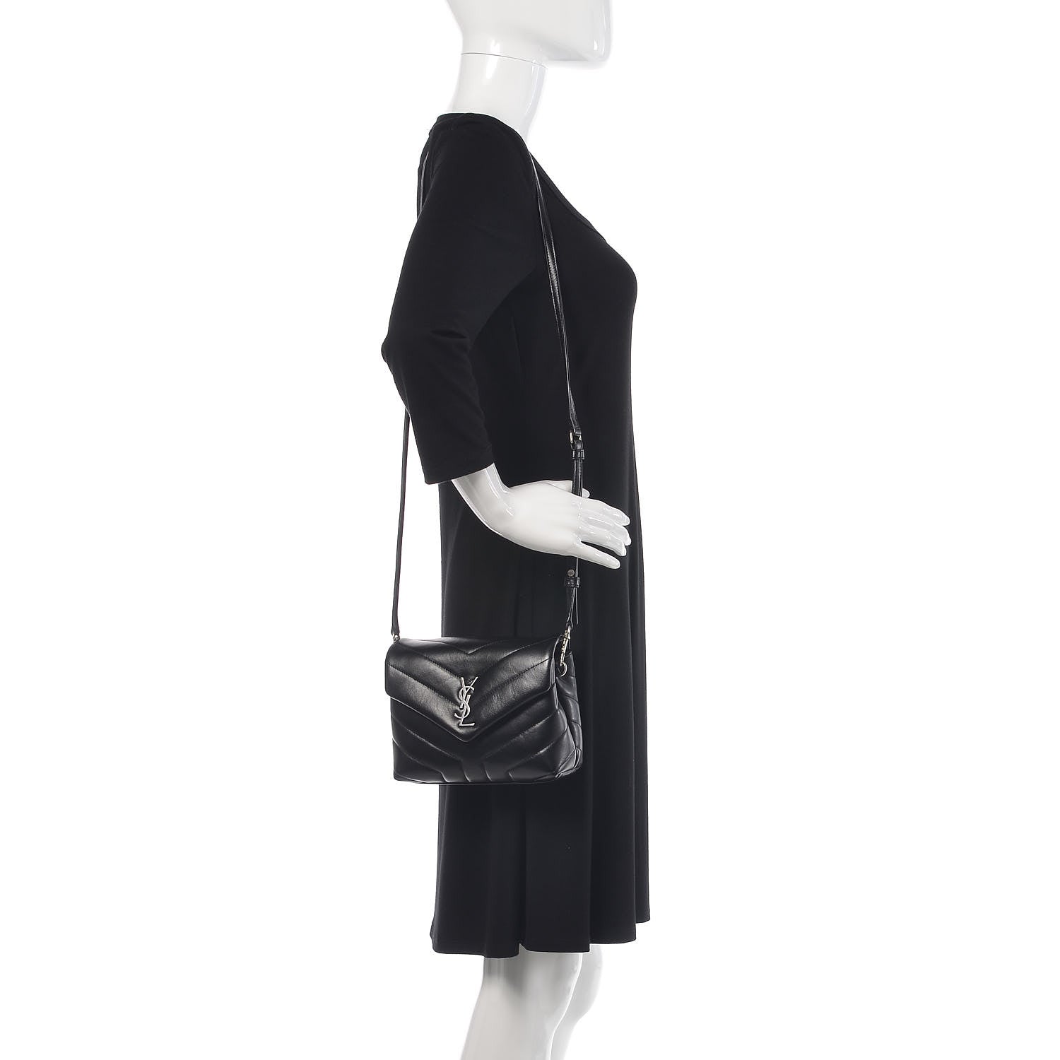 Saint Laurent Calfskin Y Quilted Monogram Toy Loulou Crossbody Bag Black 2 of 11