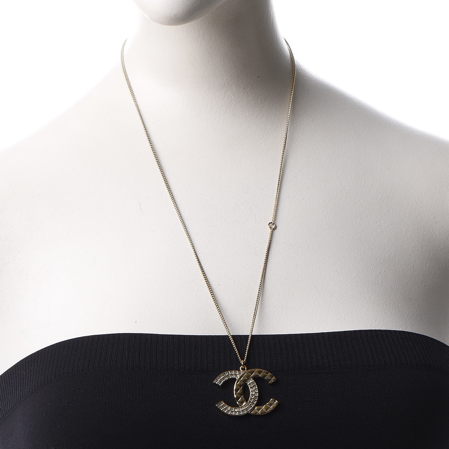 Chanel Baguette Crystal Quilted CC Pendant Necklace Gold 2 of 6