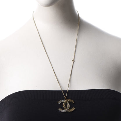 Chanel Baguette Crystal Quilted CC Pendant Necklace Gold 2 of 6
